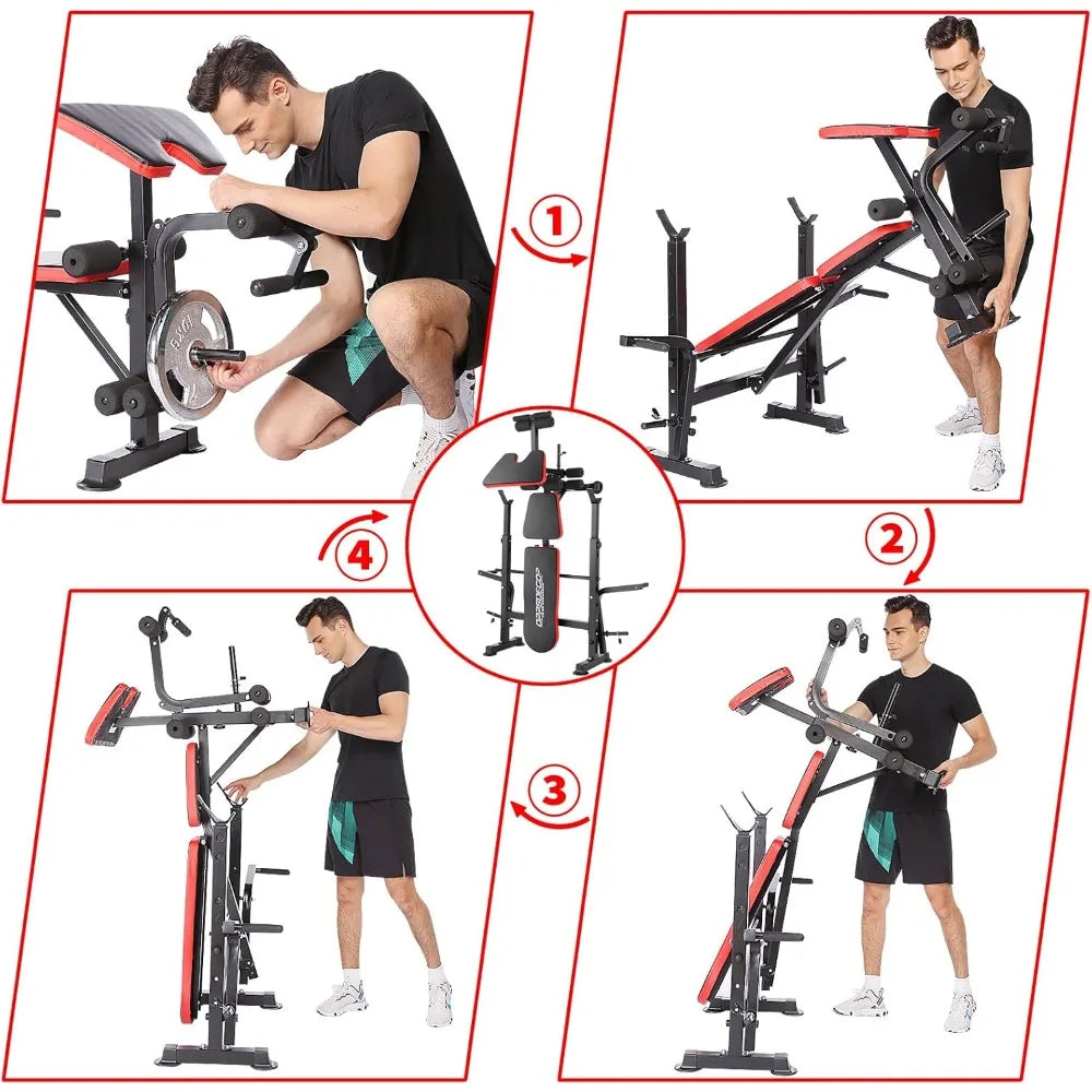 6-in-1 Fitness Strength Training Set with Adjustable Workout Bench