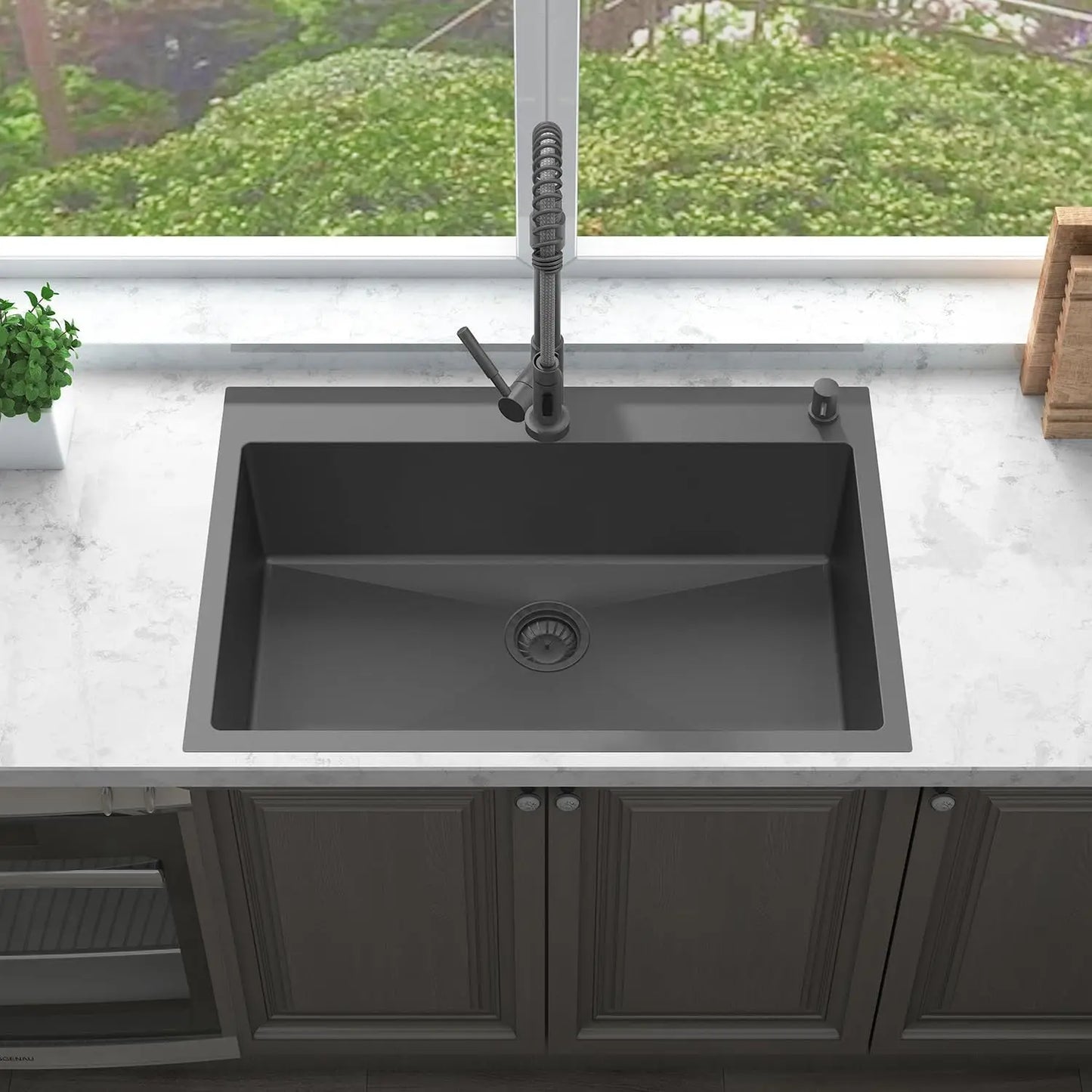 Drop In Single Bowl Kitchen Sink with Stainless Steel Black Finish