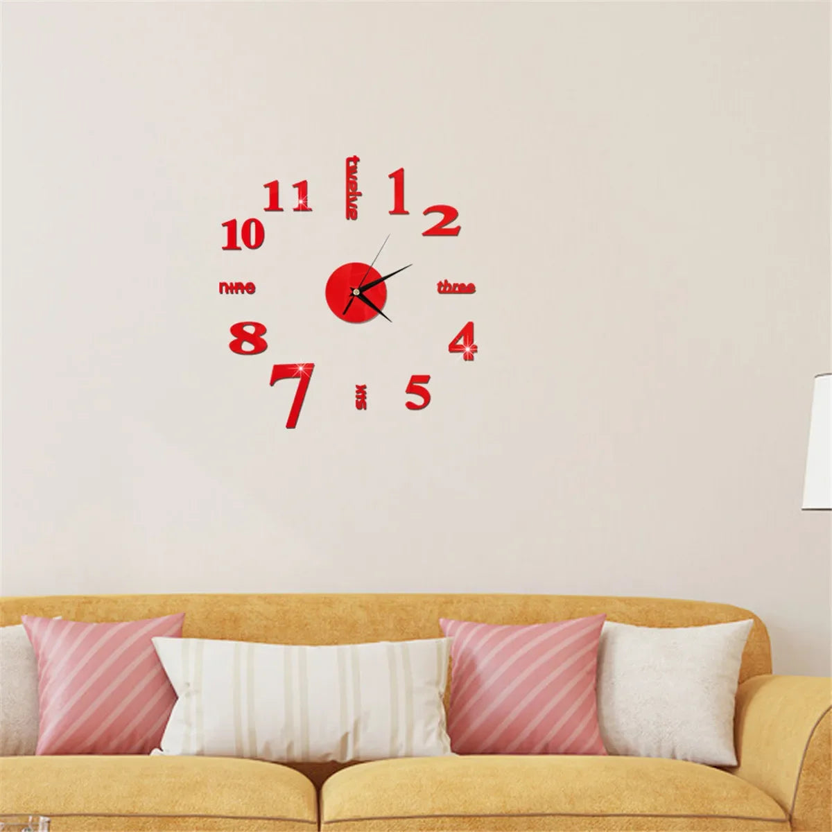 3D DIY Wall Clock with Mirror Stickers and Quartz Movement