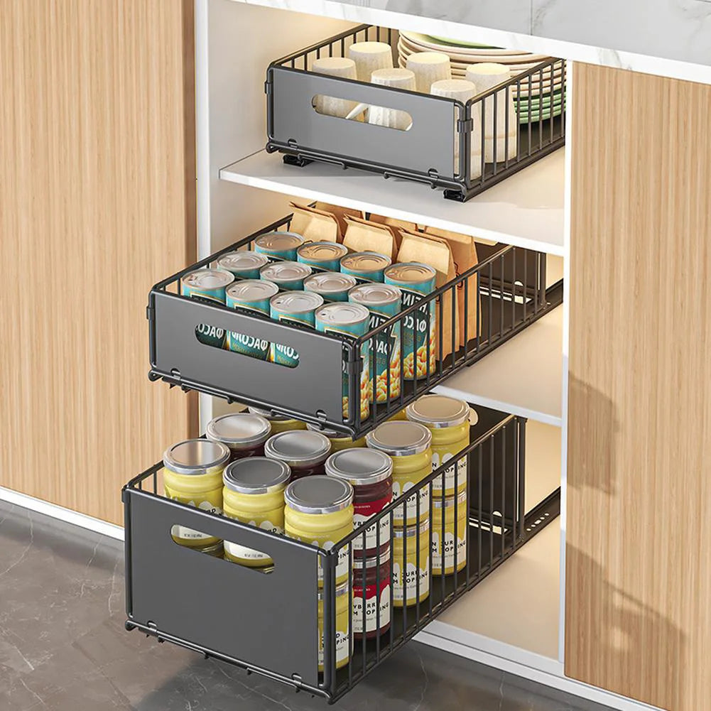 Drill-Free Pull-Out Cabinet Organizer with Sliding Storage