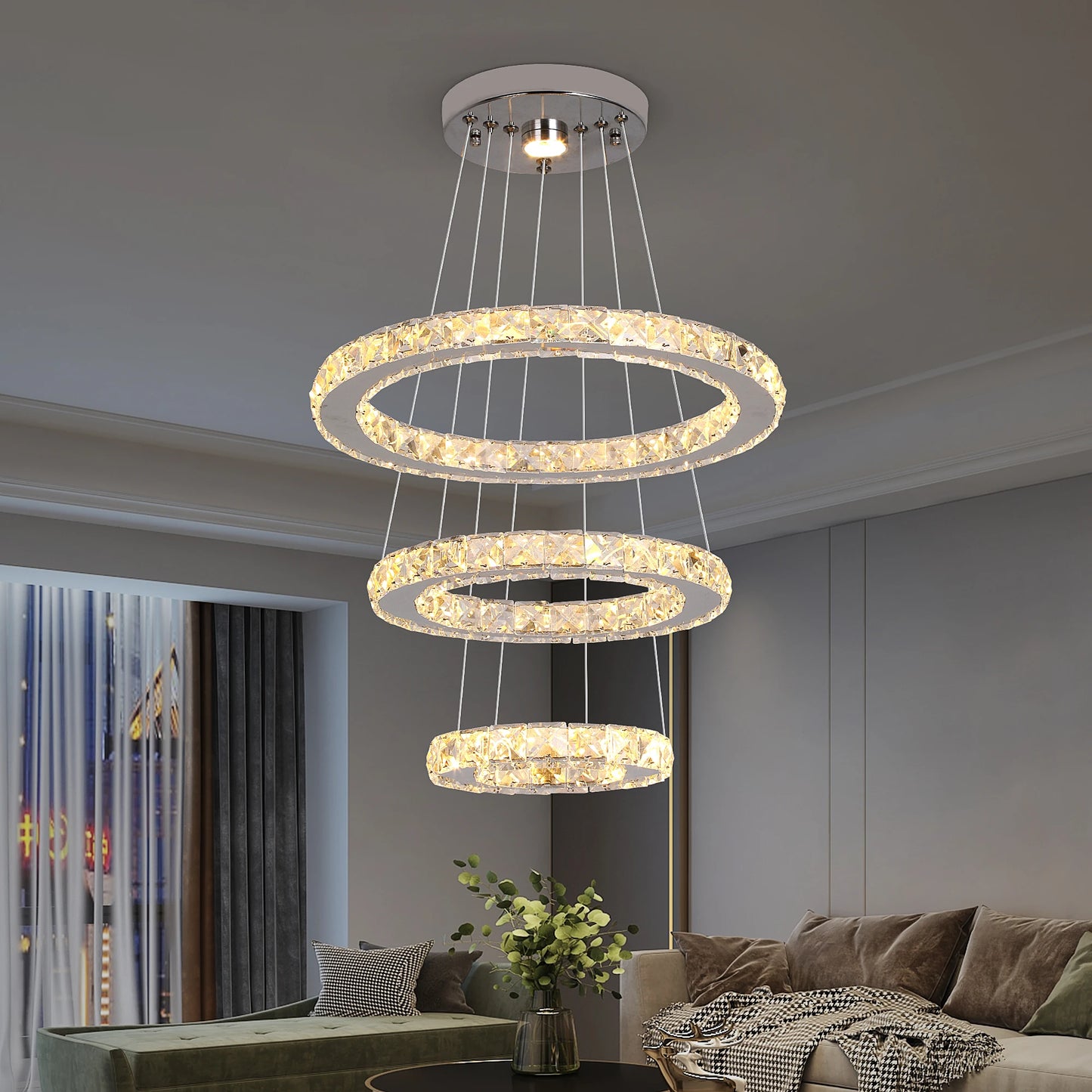 Modern Pendant Lighting Rings Led Crystal Hanging Chandelier