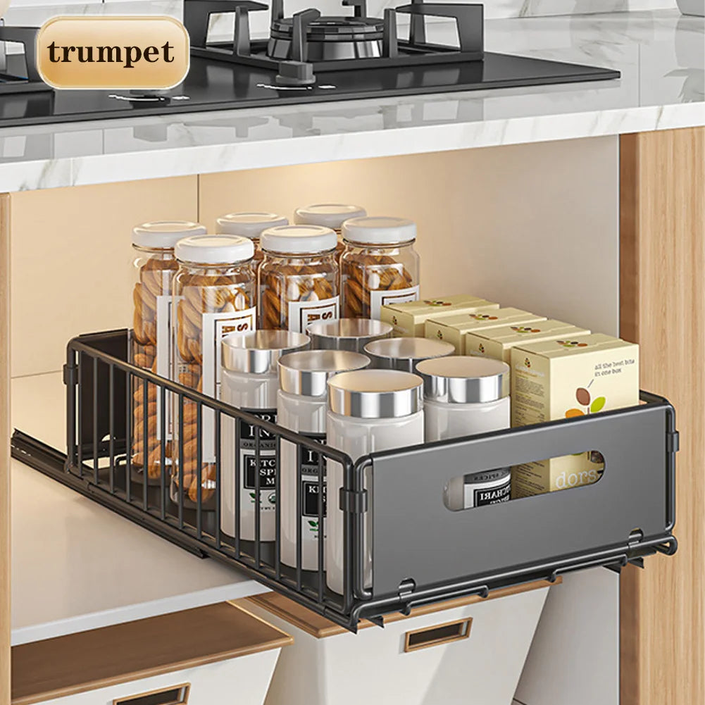 Drill-Free Pull-Out Cabinet Organizer with Sliding Storage