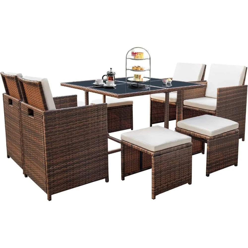 9 Piece Rattan Patio Dining Set