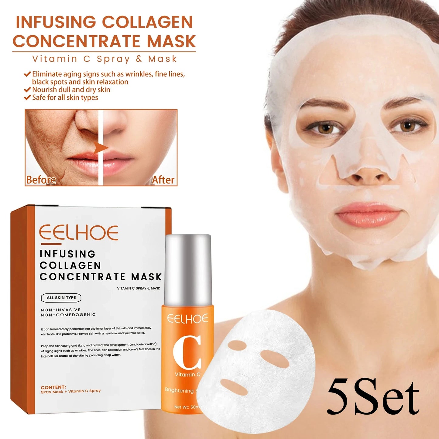 Collagen Anti-Aging Facial Mask Spray Skincare Set