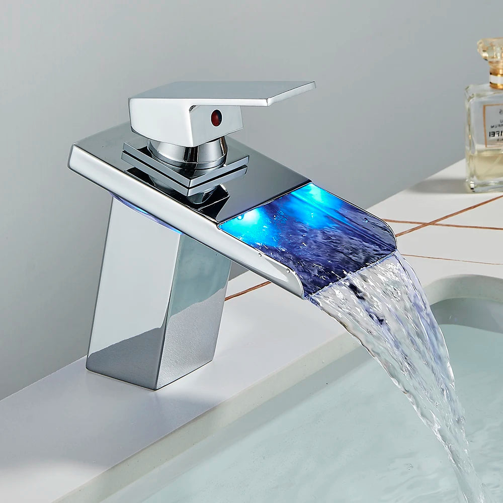 Luxury LED Waterfall Basin Faucet Color Change Bathroom Sink Faucet