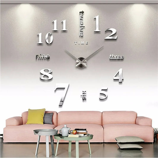 3D DIY Wall Clock with Mirror Stickers and Quartz Movement