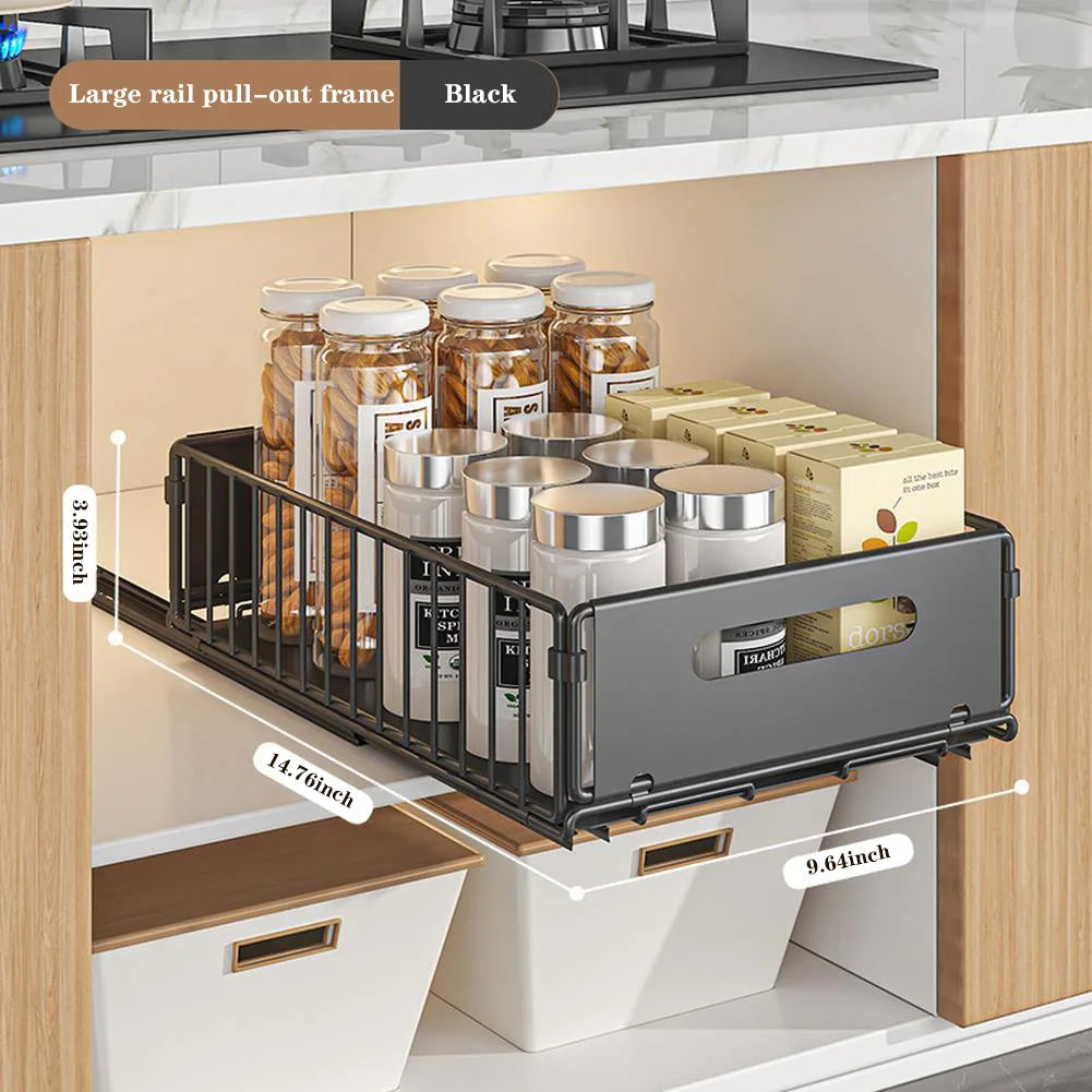 Drill-Free Pull-Out Cabinet Organizer with Sliding Storage