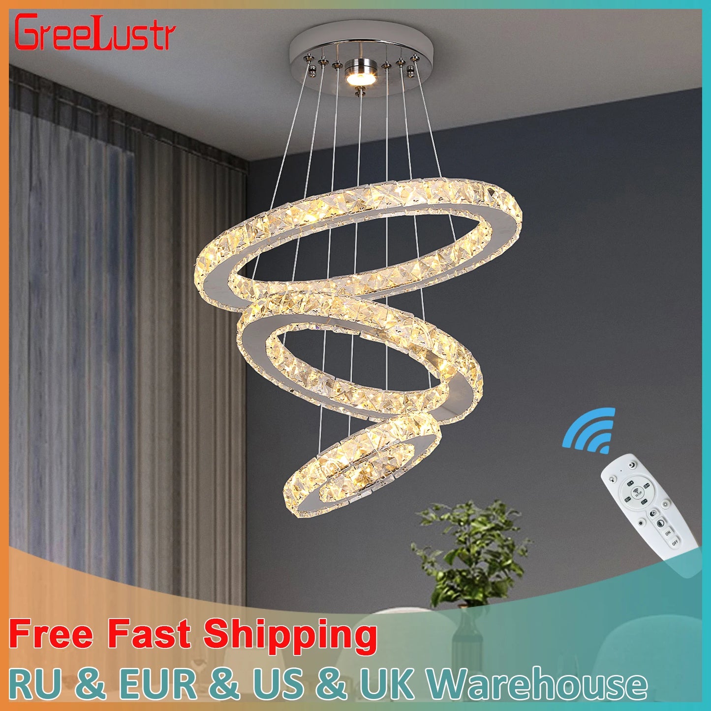 Modern Pendant Lighting Rings Led Crystal Hanging Chandelier