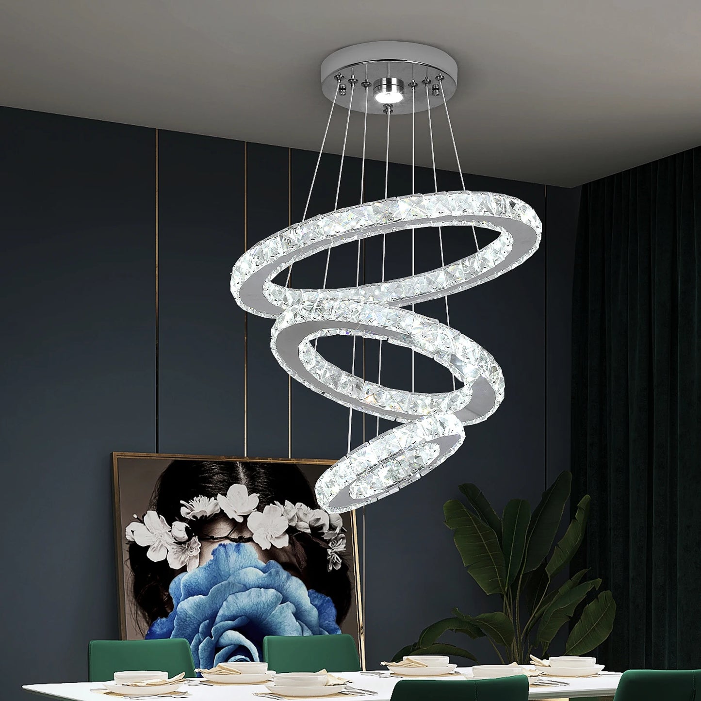 Modern Pendant Lighting Rings Led Crystal Hanging Chandelier