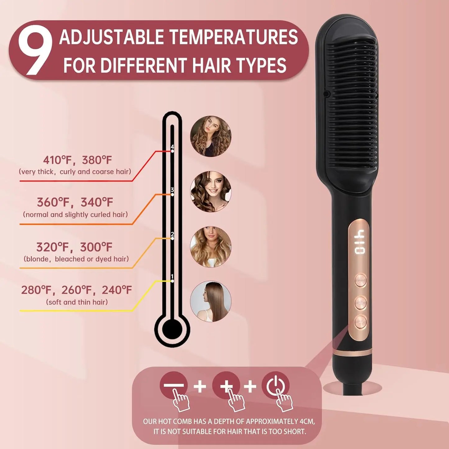 Negative Ionic Hair Straightener Brush with Fast Heating and Auto Shut-Off