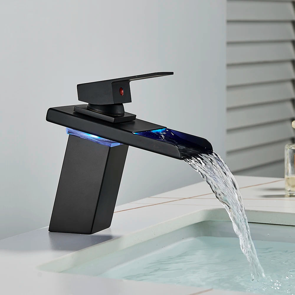 Luxury LED Waterfall Basin Faucet Color Change Bathroom Sink Faucet