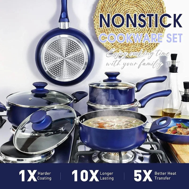 10-Piece Nonstick Aluminum Cookware Set with Ceramic Coating