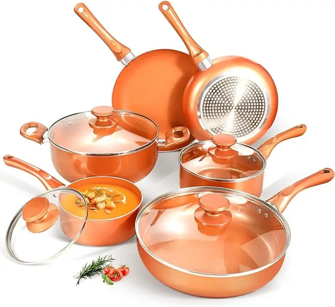 10-Piece Nonstick Aluminum Cookware Set with Ceramic Coating