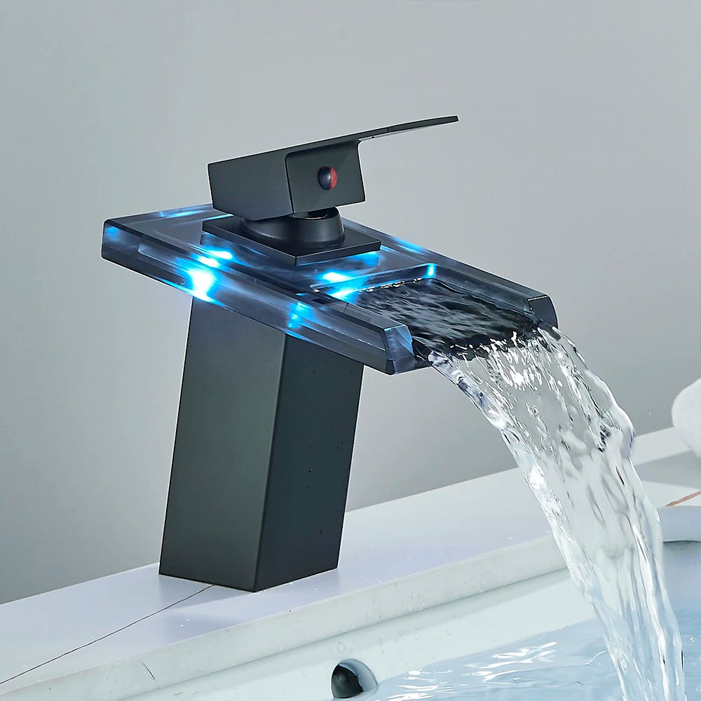 Luxury LED Waterfall Basin Faucet Color Change Bathroom Sink Faucet