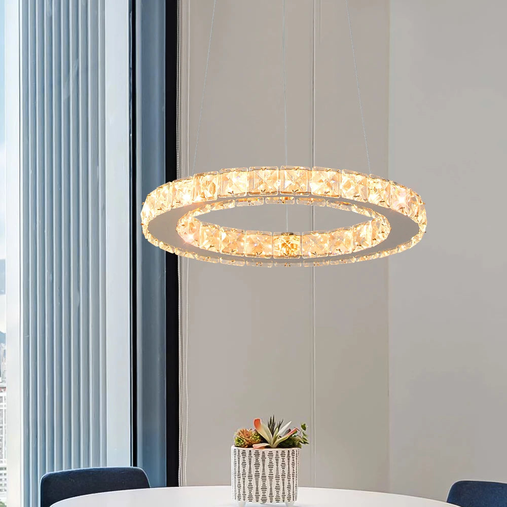 Modern Pendant Lighting Rings Led Crystal Hanging Chandelier