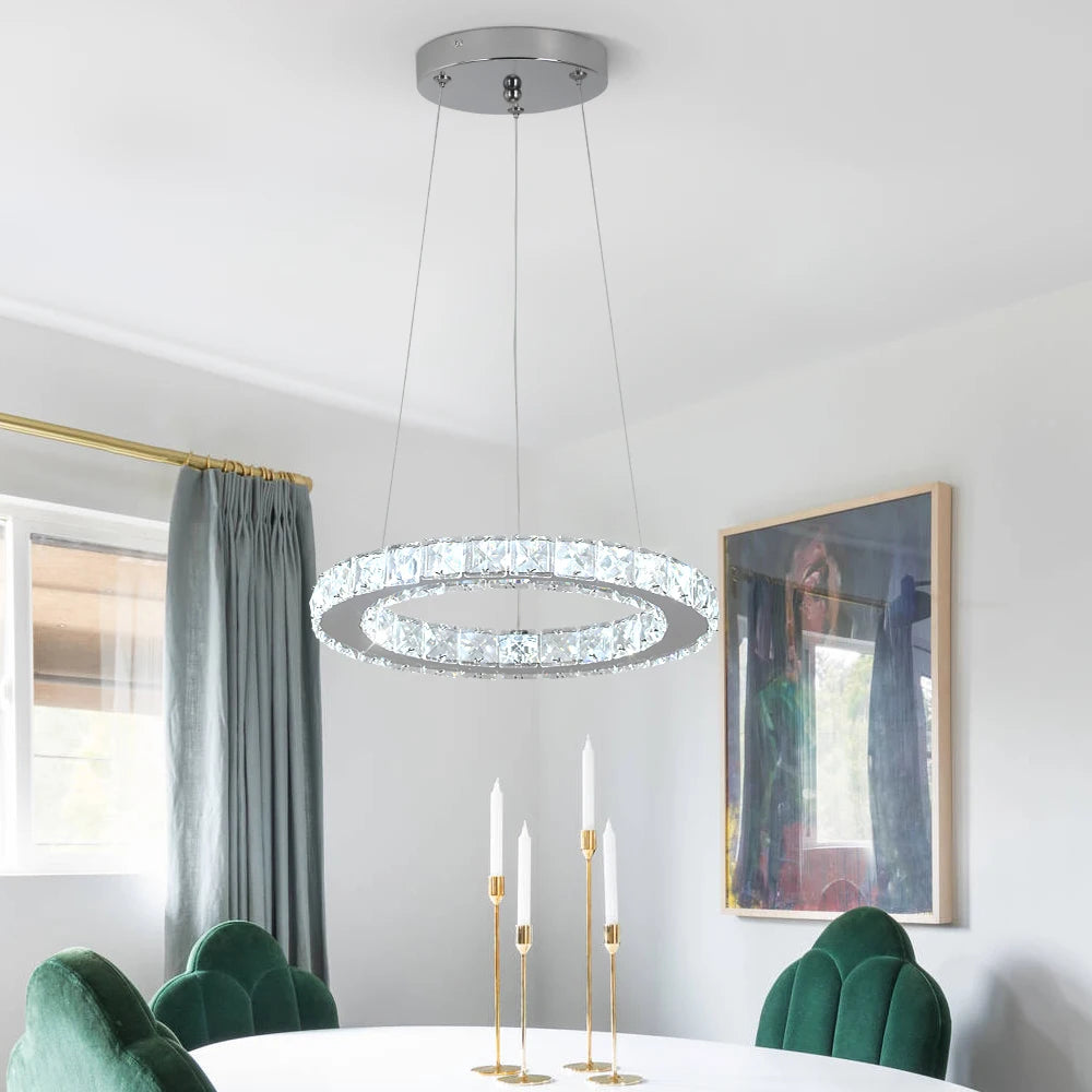 Modern Pendant Lighting Rings Led Crystal Hanging Chandelier