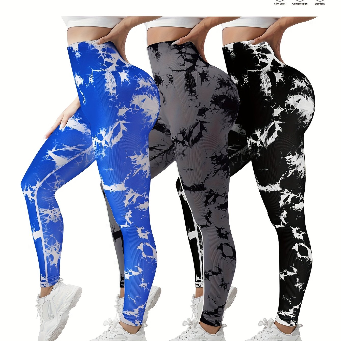 3-Pack Women's Seamless Tie-Dye High-Waisted Yoga Leggings