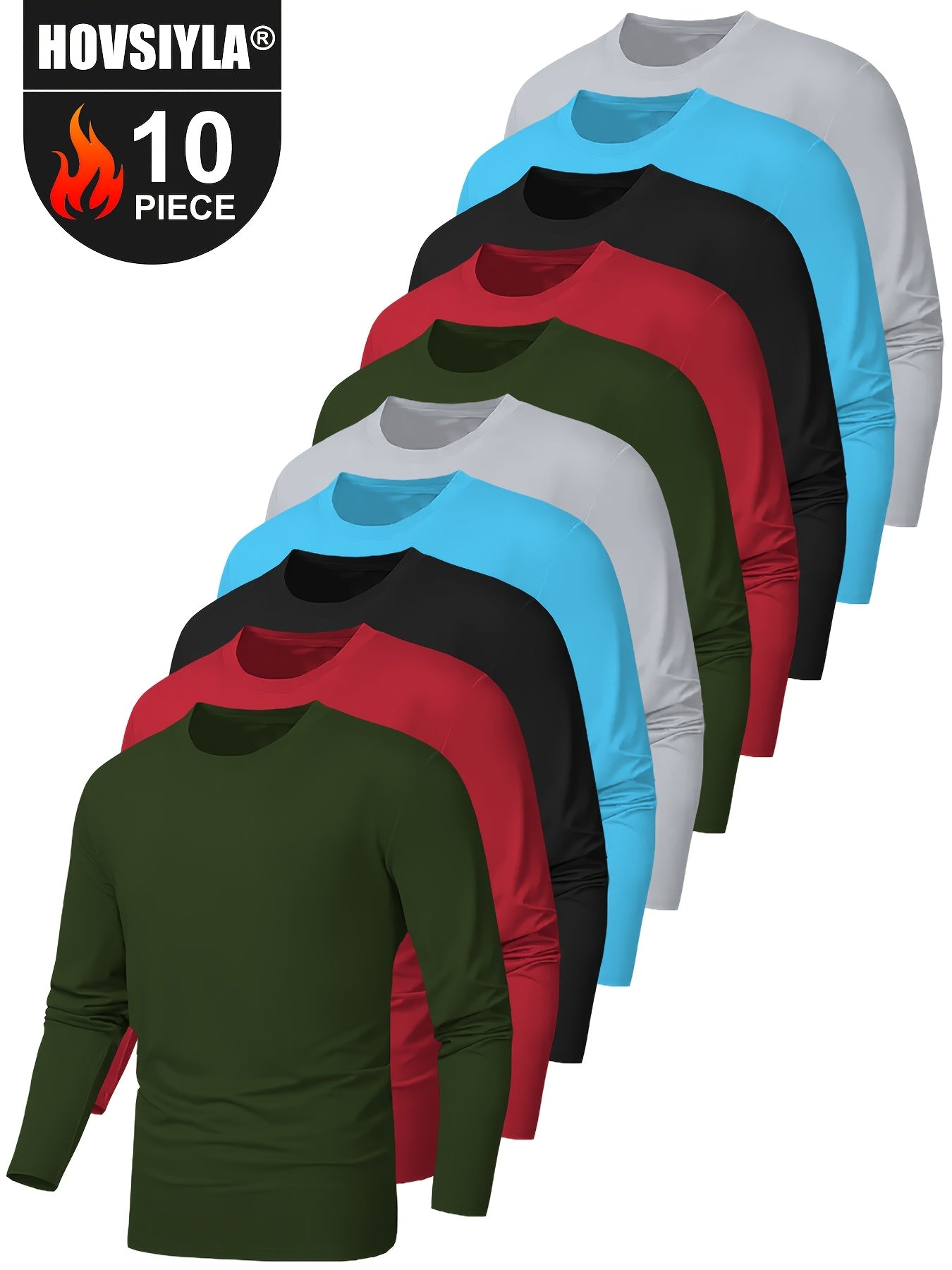 10-Pack Men's Long Sleeve Quick-Dry Athletic T-Shirts