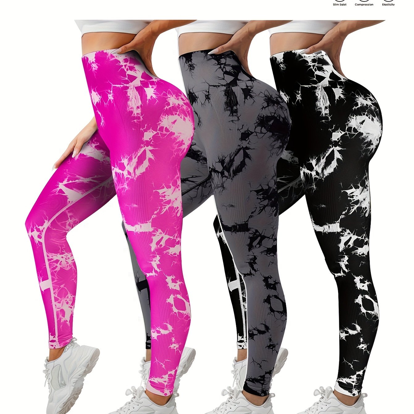 3-Pack Women's Seamless Tie-Dye High-Waisted Yoga Leggings