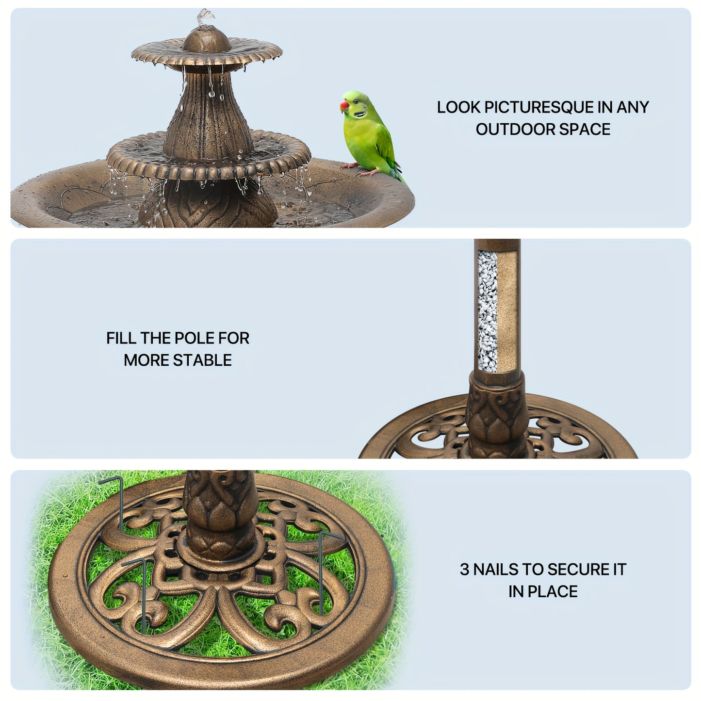 Outdoor 3-Tier Pedestal Bird Bath Fountain for Garden