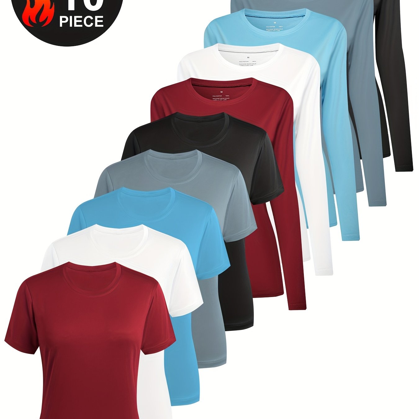 Women's Crew Neck Sport T-Shirts – 10-Piece Set