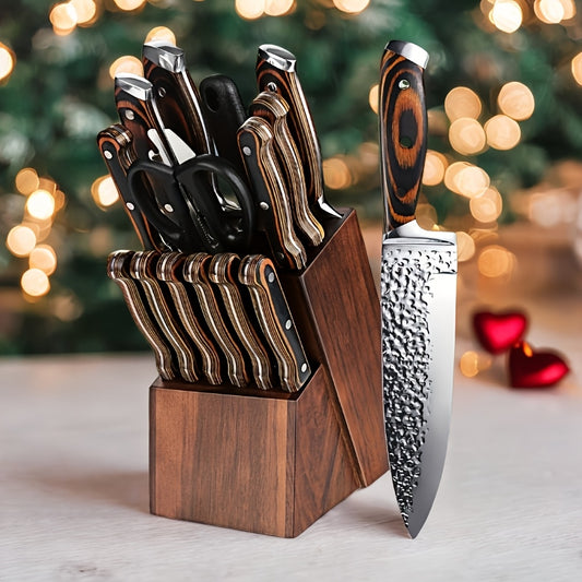 15-Piece High-Carbon Stainless Steel Knife Set with Block