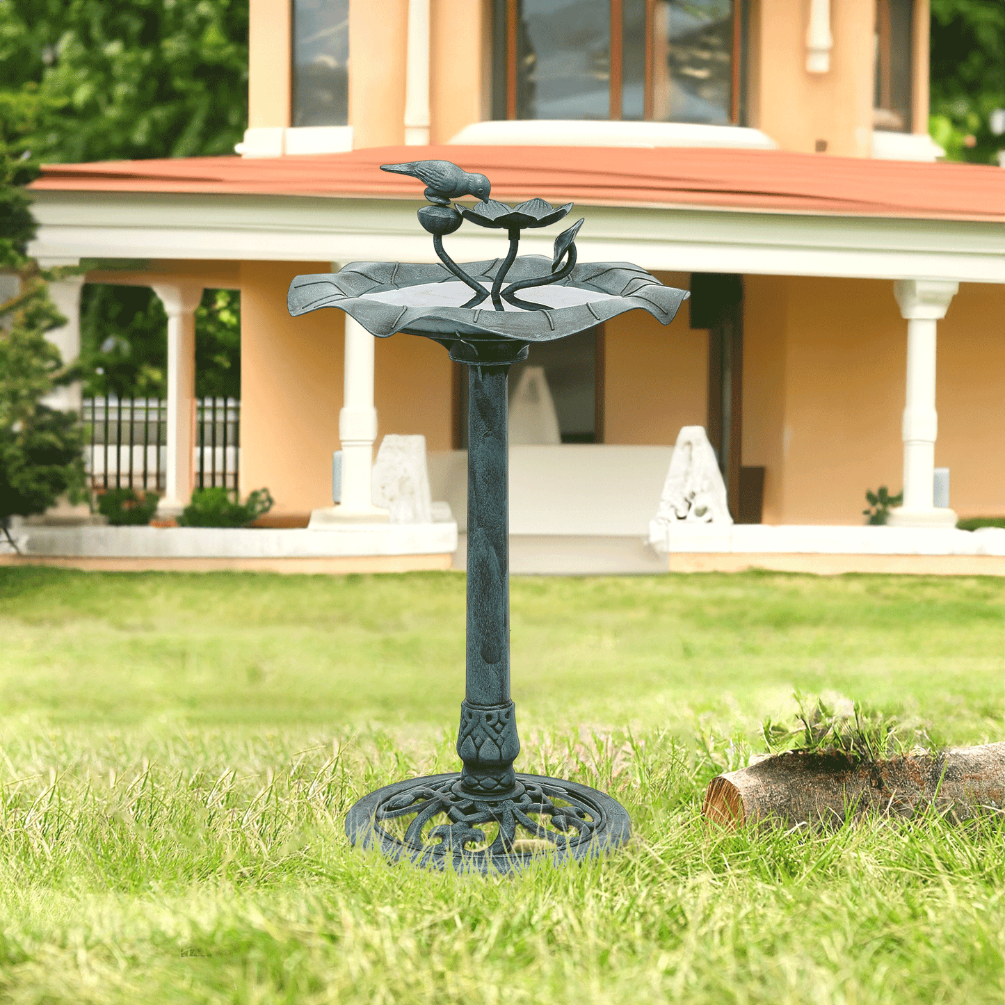 28" Pedestal Bird Bath with 2-Tier Fountain for Garden