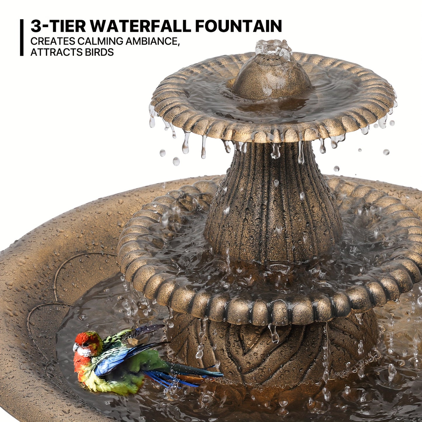 Outdoor 3-Tier Pedestal Bird Bath Fountain for Garden