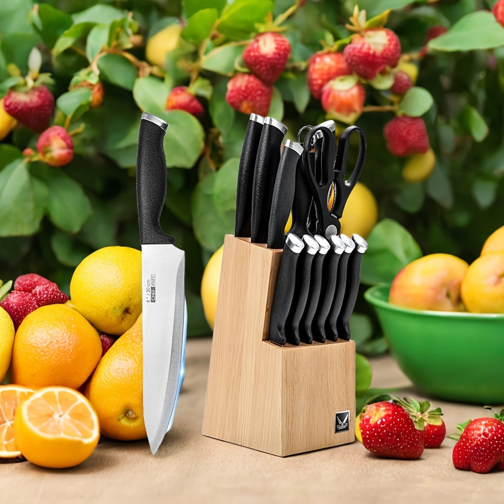 15-Piece High-Carbon Stainless Steel Knife Set with Block