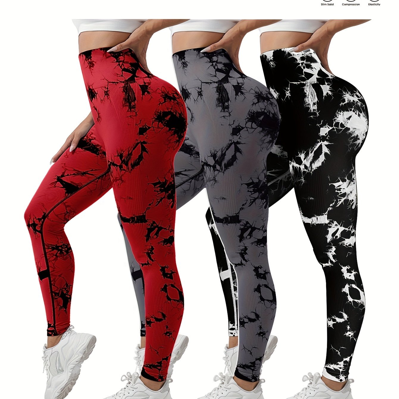 3-Pack Women's Seamless Tie-Dye High-Waisted Yoga Leggings