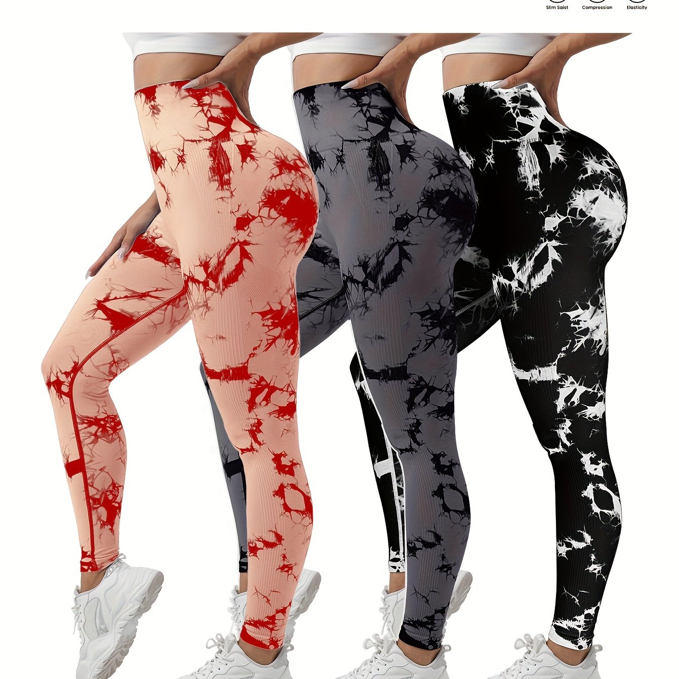3-Pack Women's Seamless Tie-Dye High-Waisted Yoga Leggings