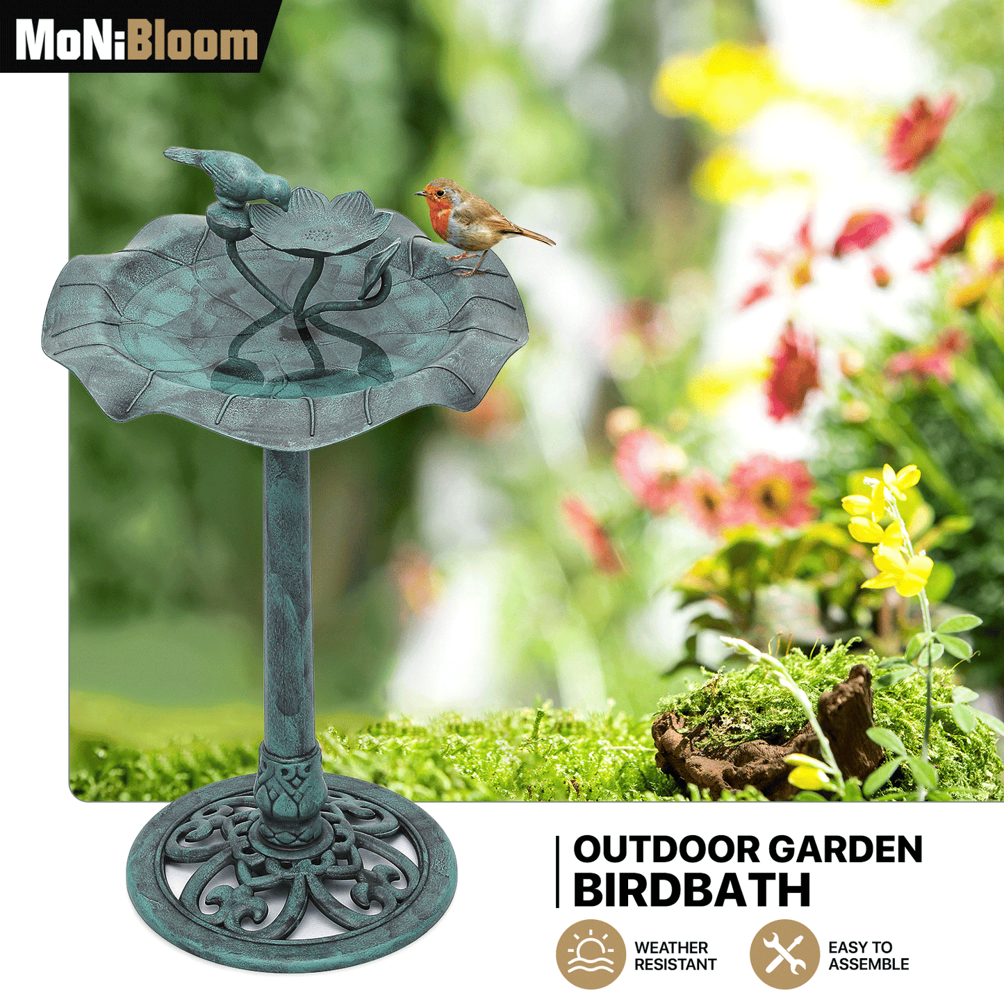 28" Pedestal Bird Bath with 2-Tier Fountain for Garden