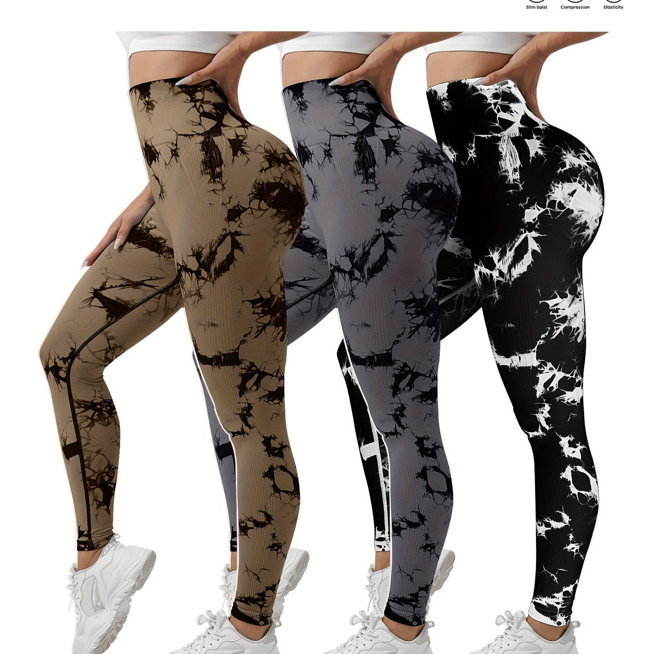 3-Pack Women's Seamless Tie-Dye High-Waisted Yoga Leggings