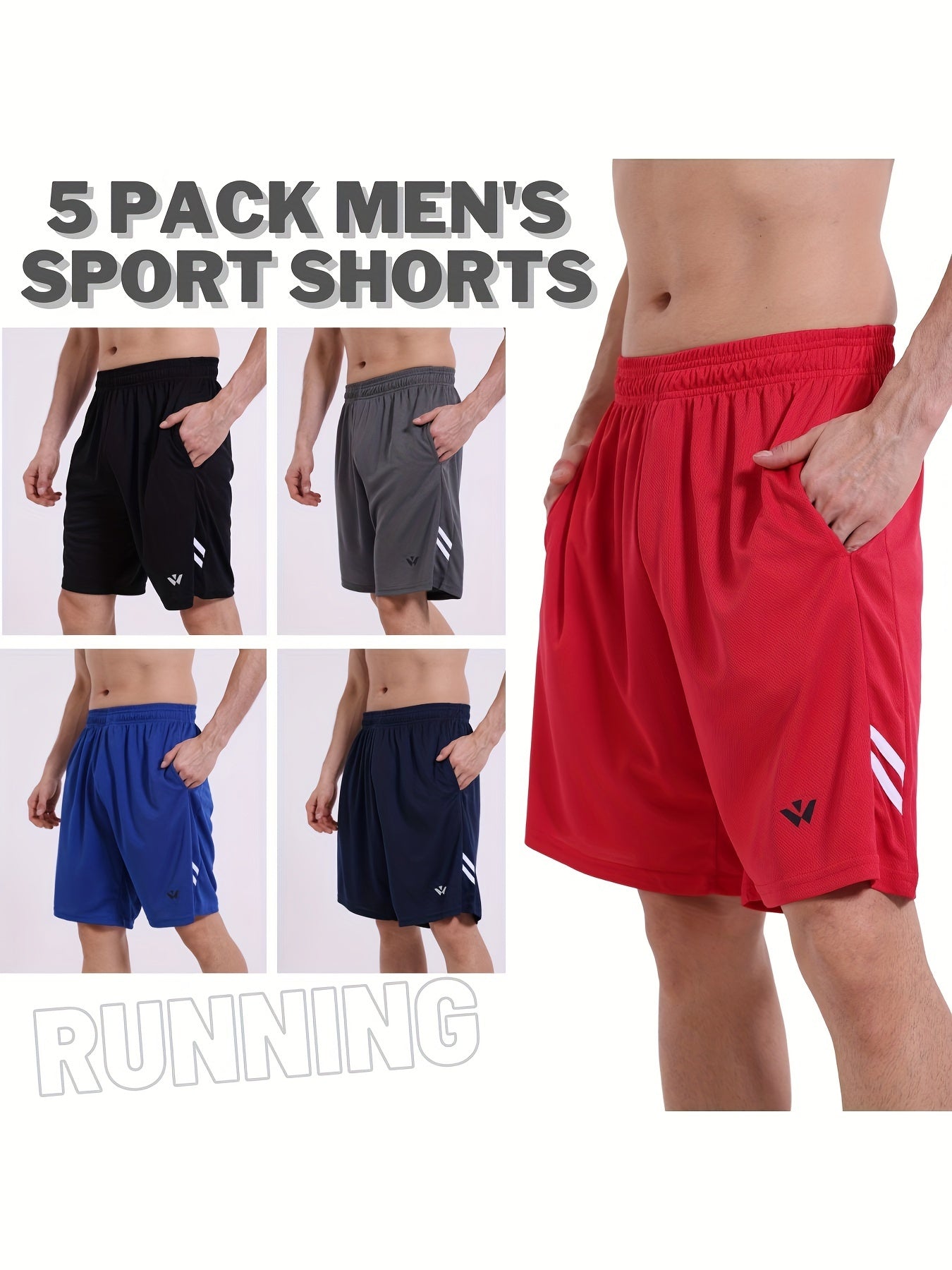 5-Pack Men's Quick-Dry Sports Shorts with Pockets