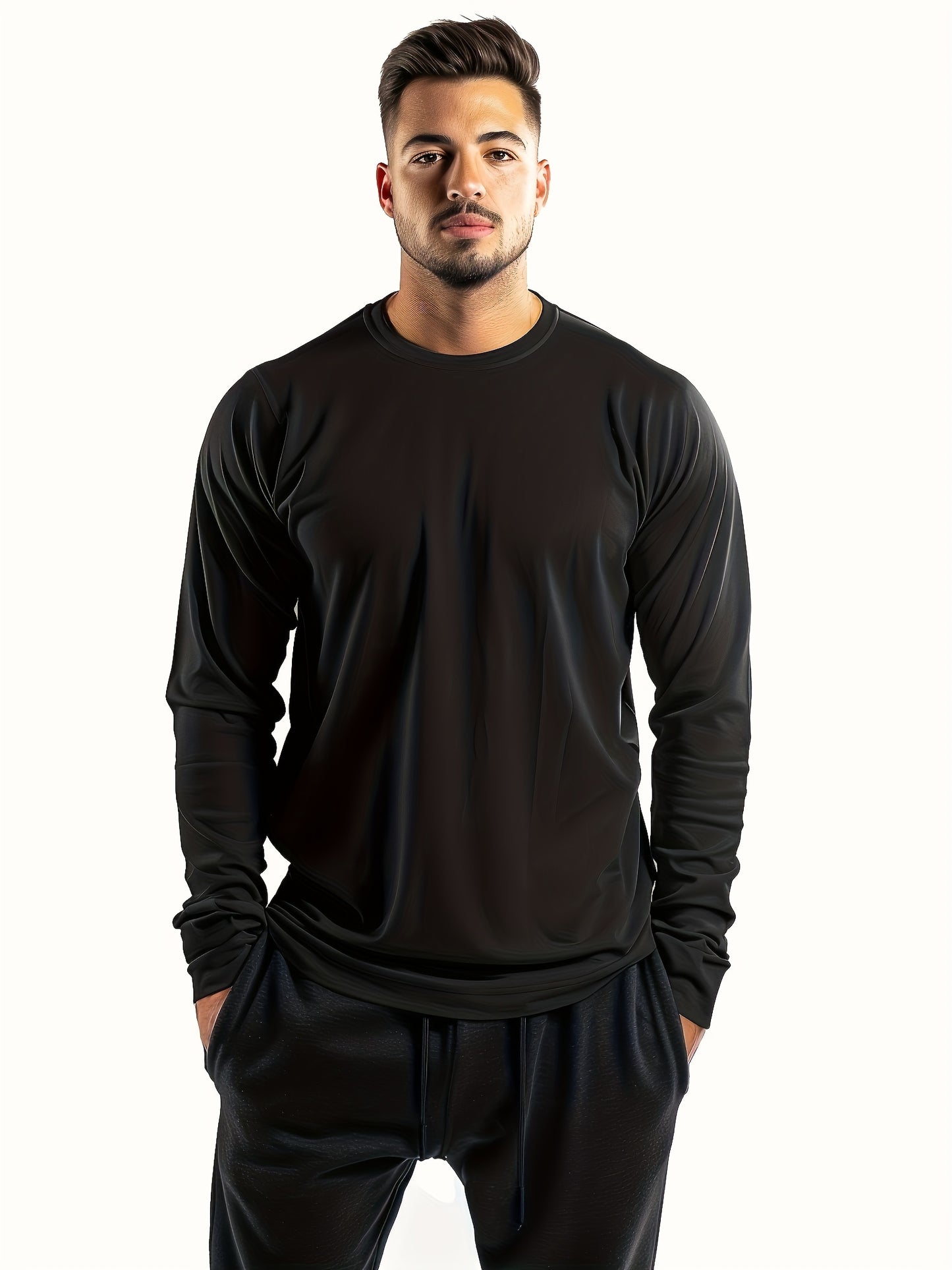 5-Piece Men's Solid Color Crew Neck Long Sleeve T-Shirt
