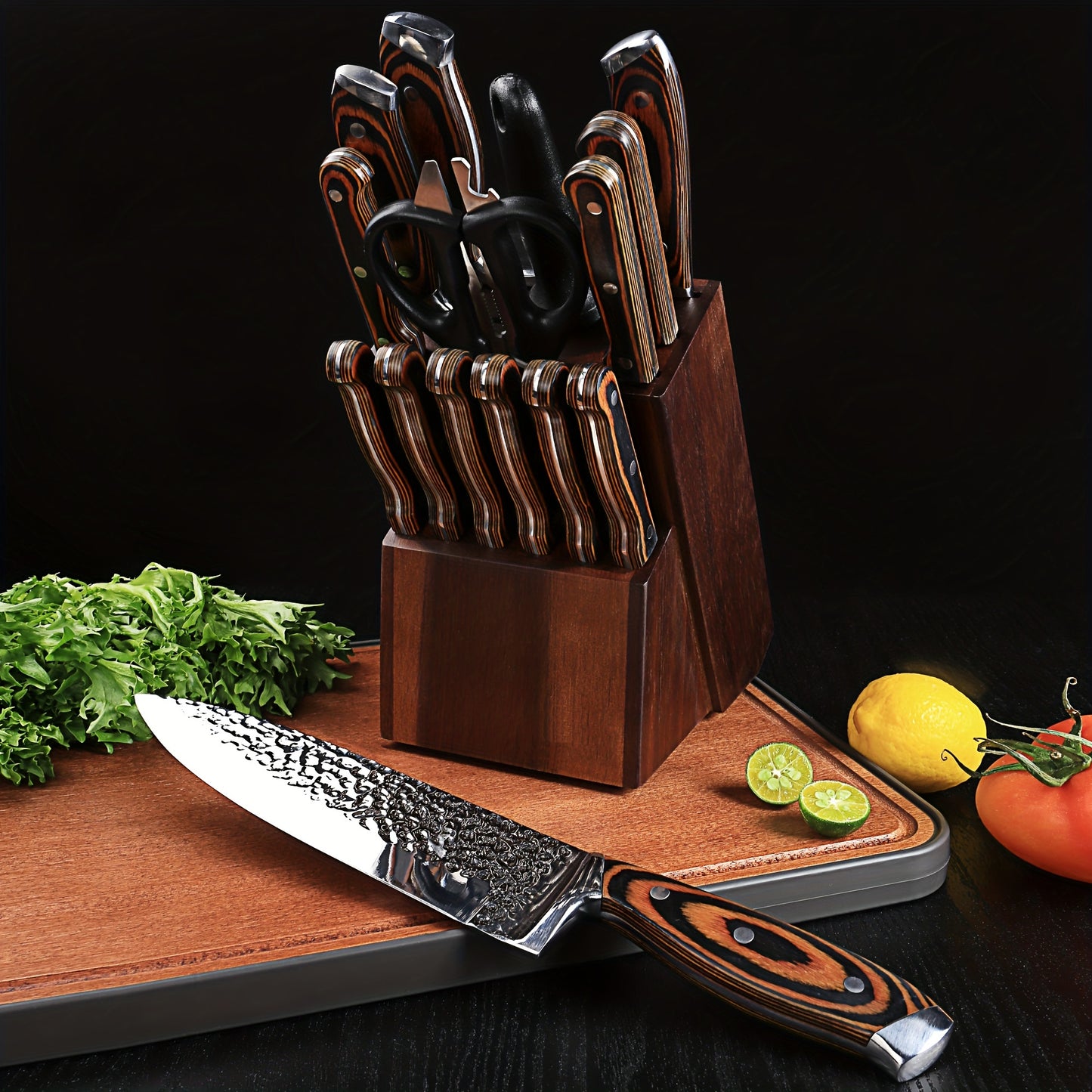 15-Piece High-Carbon Stainless Steel Knife Set with Block