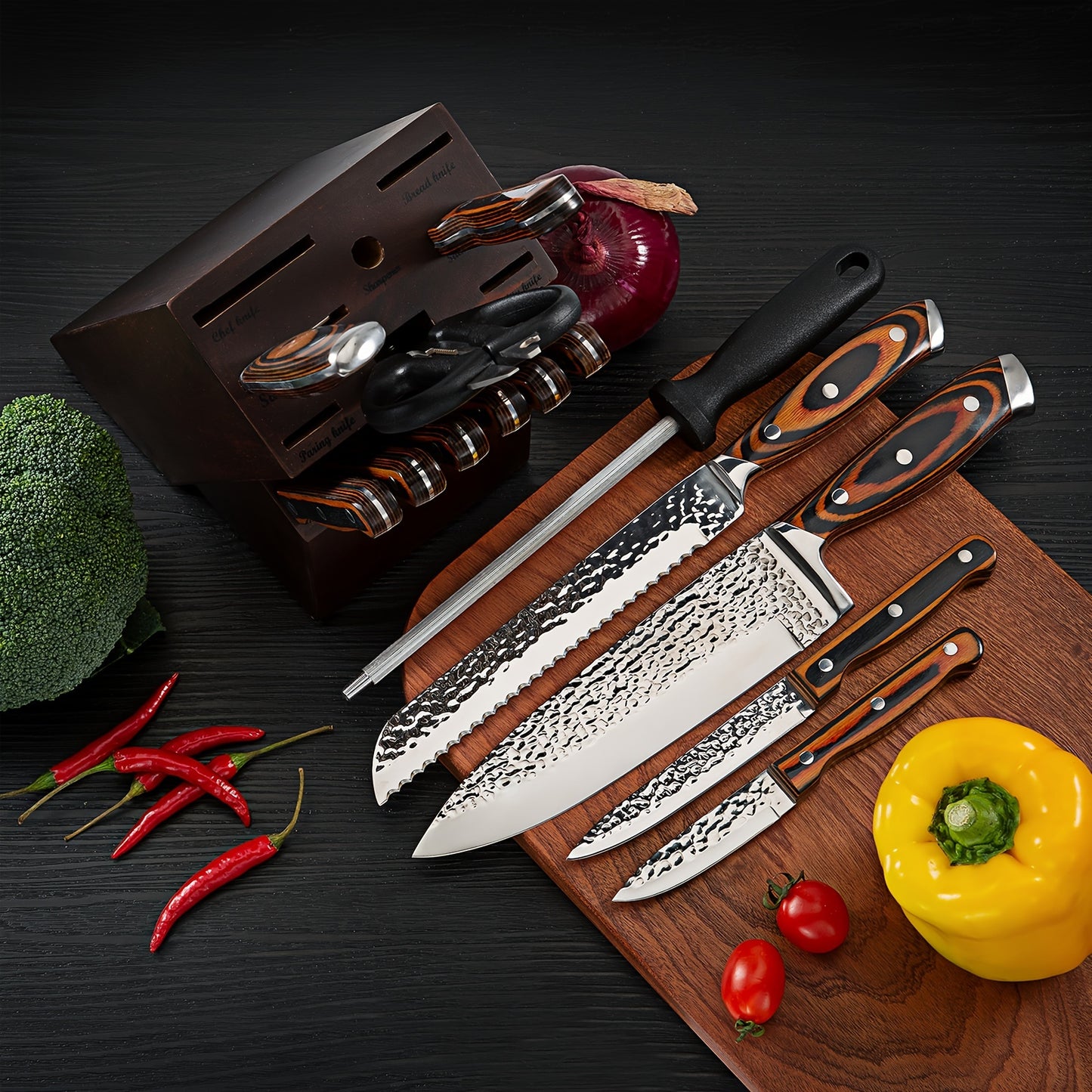 15-Piece High-Carbon Stainless Steel Knife Set with Block