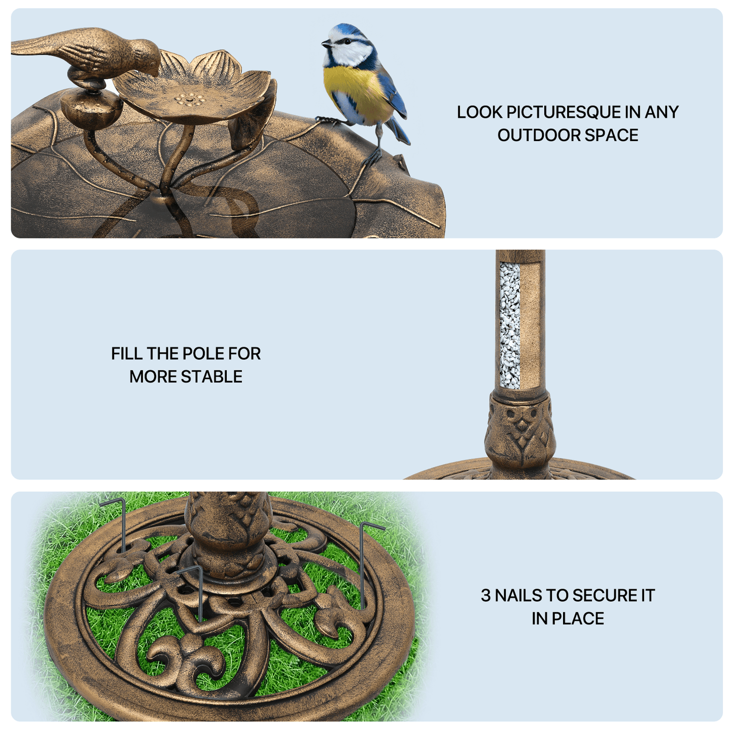 28" Pedestal Bird Bath with 2-Tier Fountain for Garden