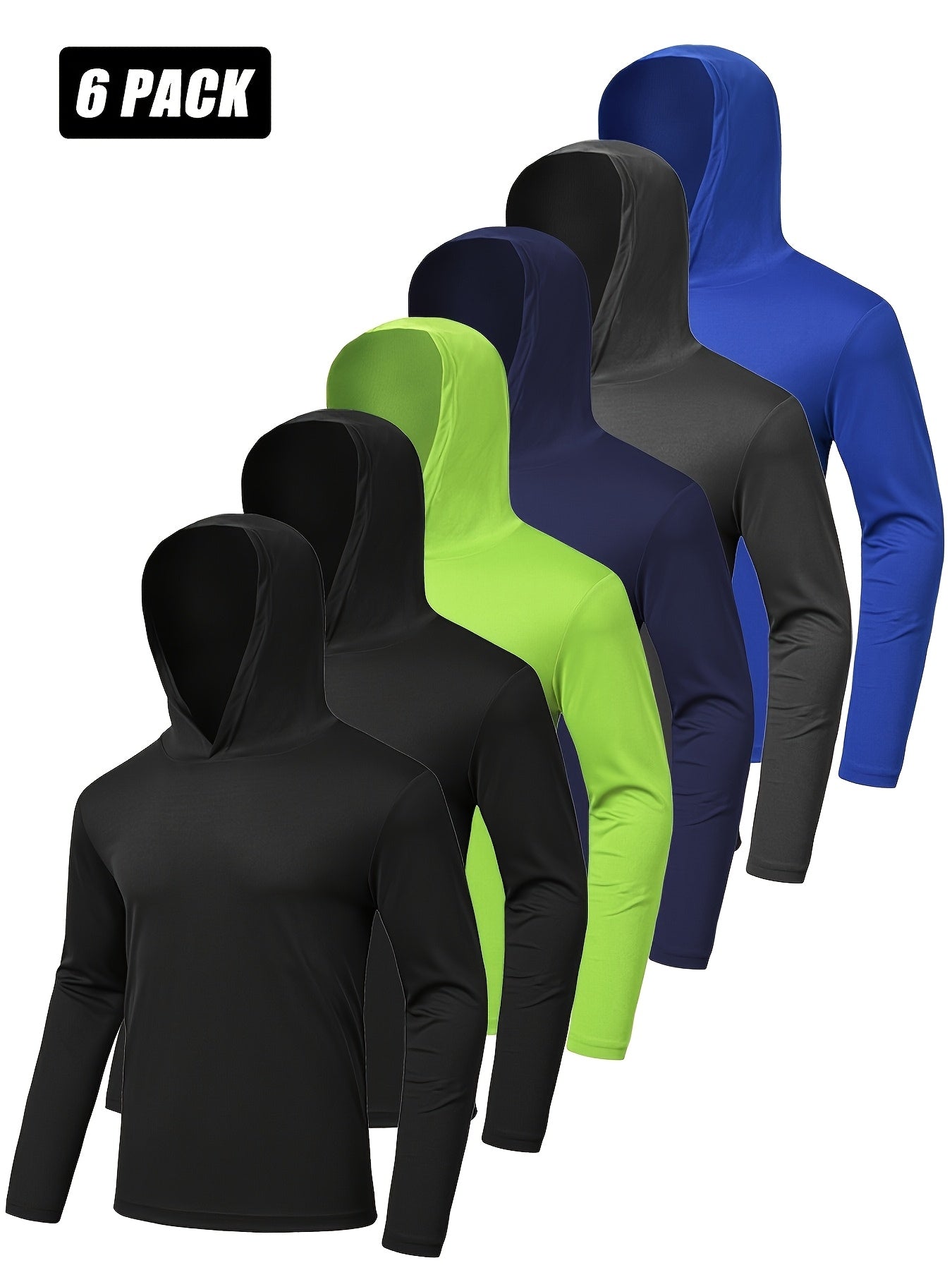 6-Pack Men's Quick-Dry Wicking Long Sleeve Hoodie Pullover Sweatshirts